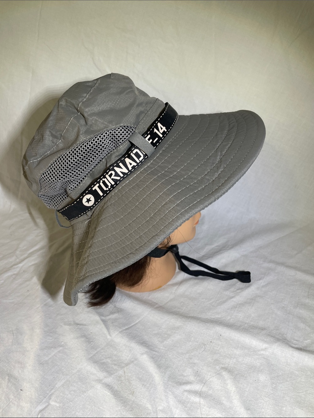 Women's Wide-Brim Gray Sun Hat with Chin Strap